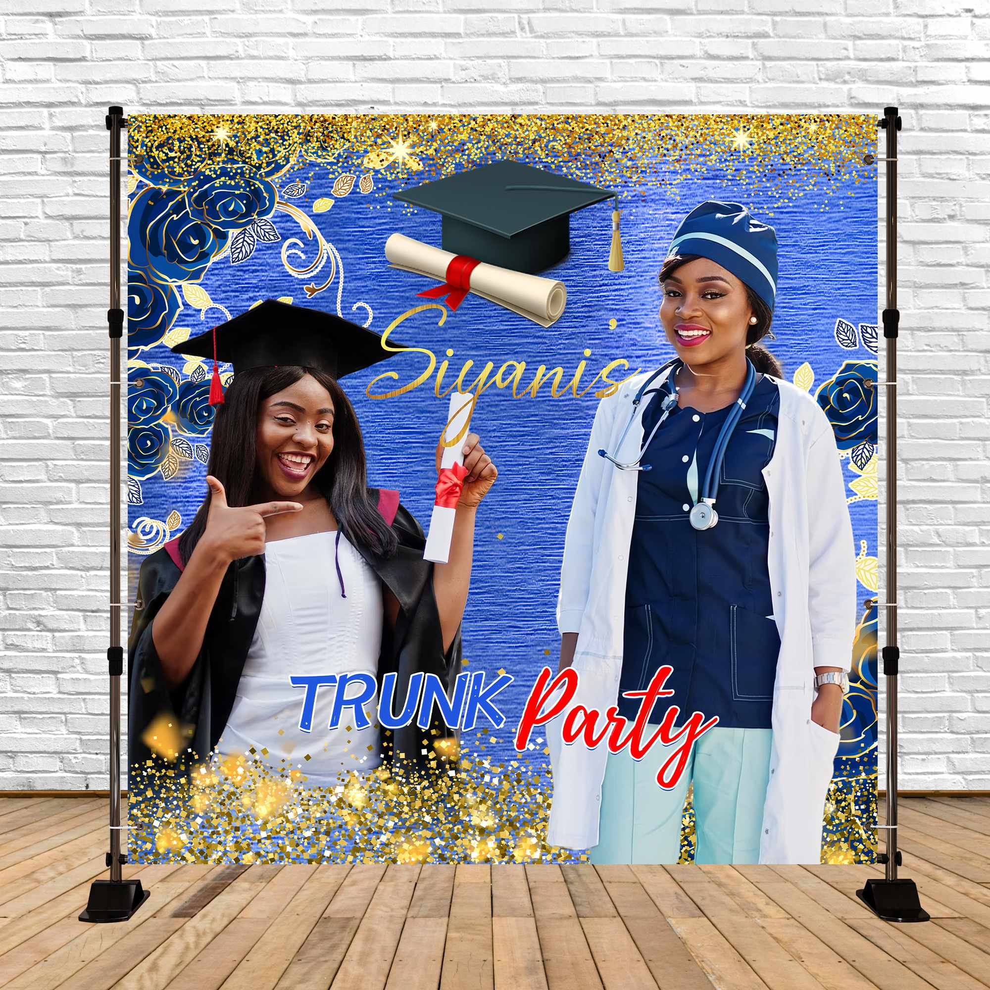 Custom Graduation Backdrops Blaue Rose Sparkle Party Graduation Backdrop LXX6-158