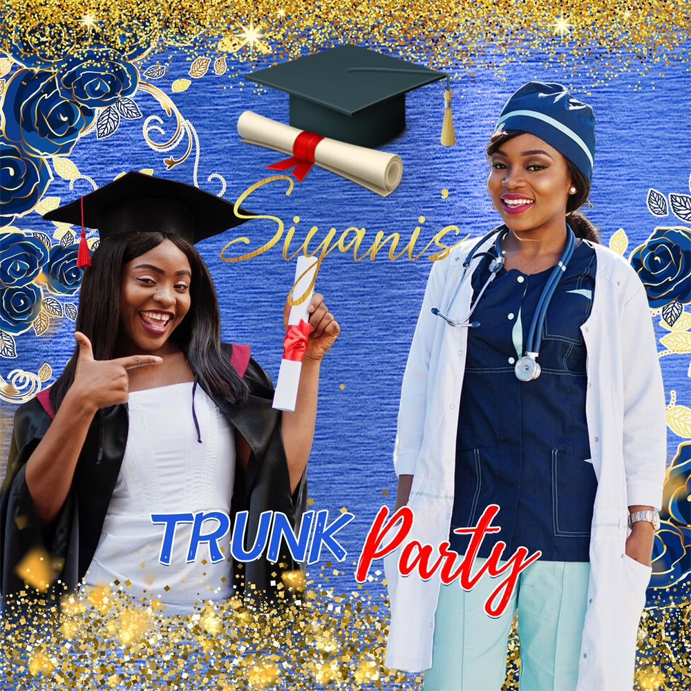 Custom Graduation Backdrops Blaue Rose Sparkle Party Graduation Backdrop LXX6-158