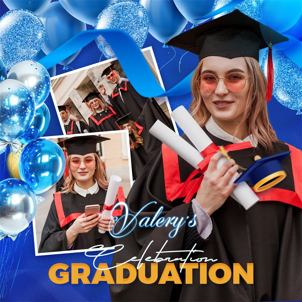 Graduation Backdrops Blauer Ballon Bash Personalisierte Party Graduation Backdrop LXX6-164