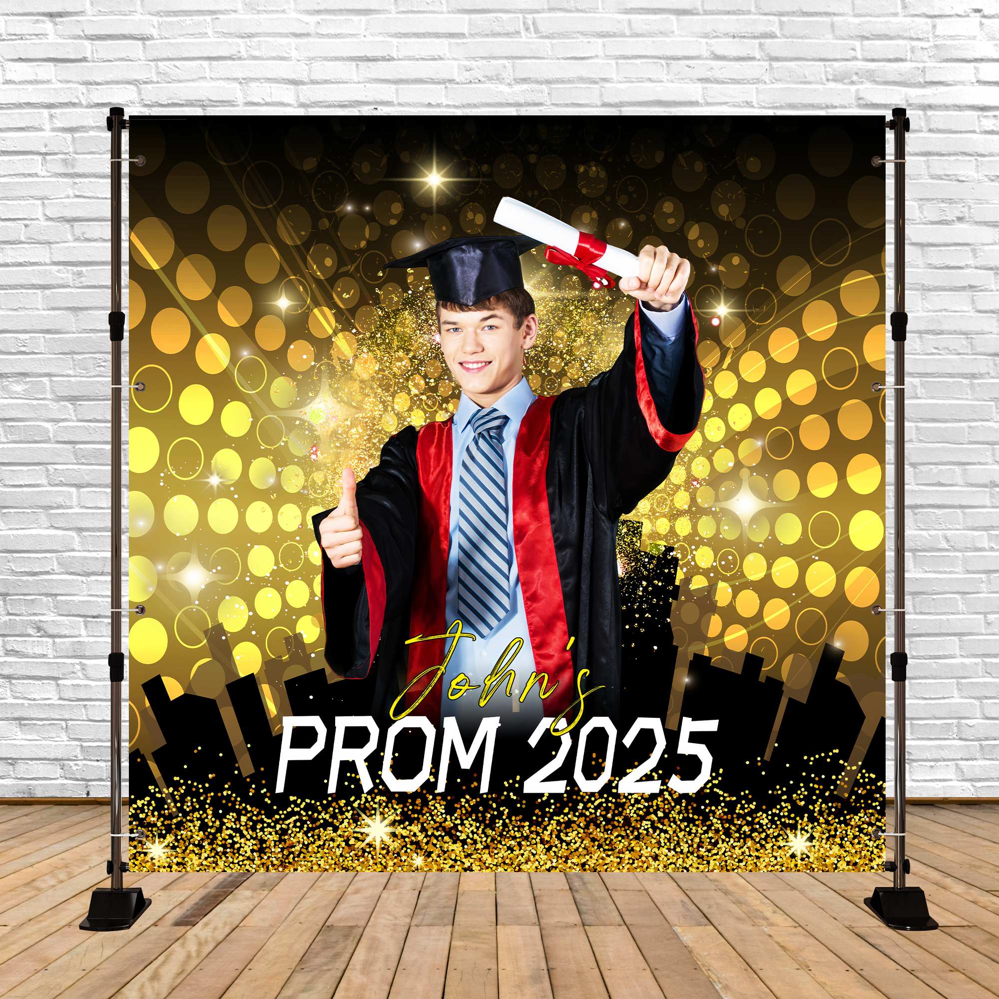 Prom Backdrops Golden Burst City Personalisierte Party Graduation Backdrop LXX6-174