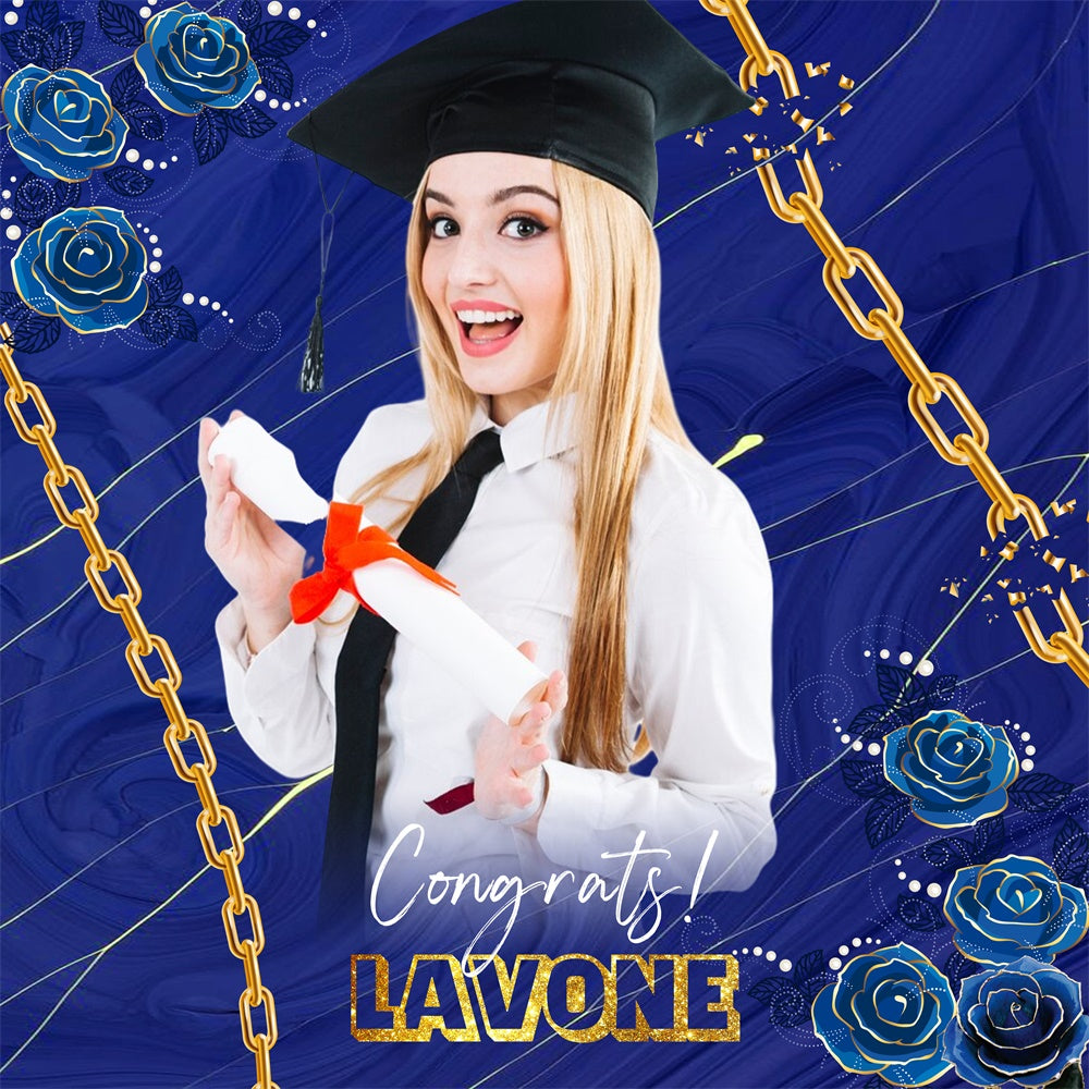 Blaue Graduation Backdrop Kette Rose Customized Party Graduation Backdrop LXX6-177