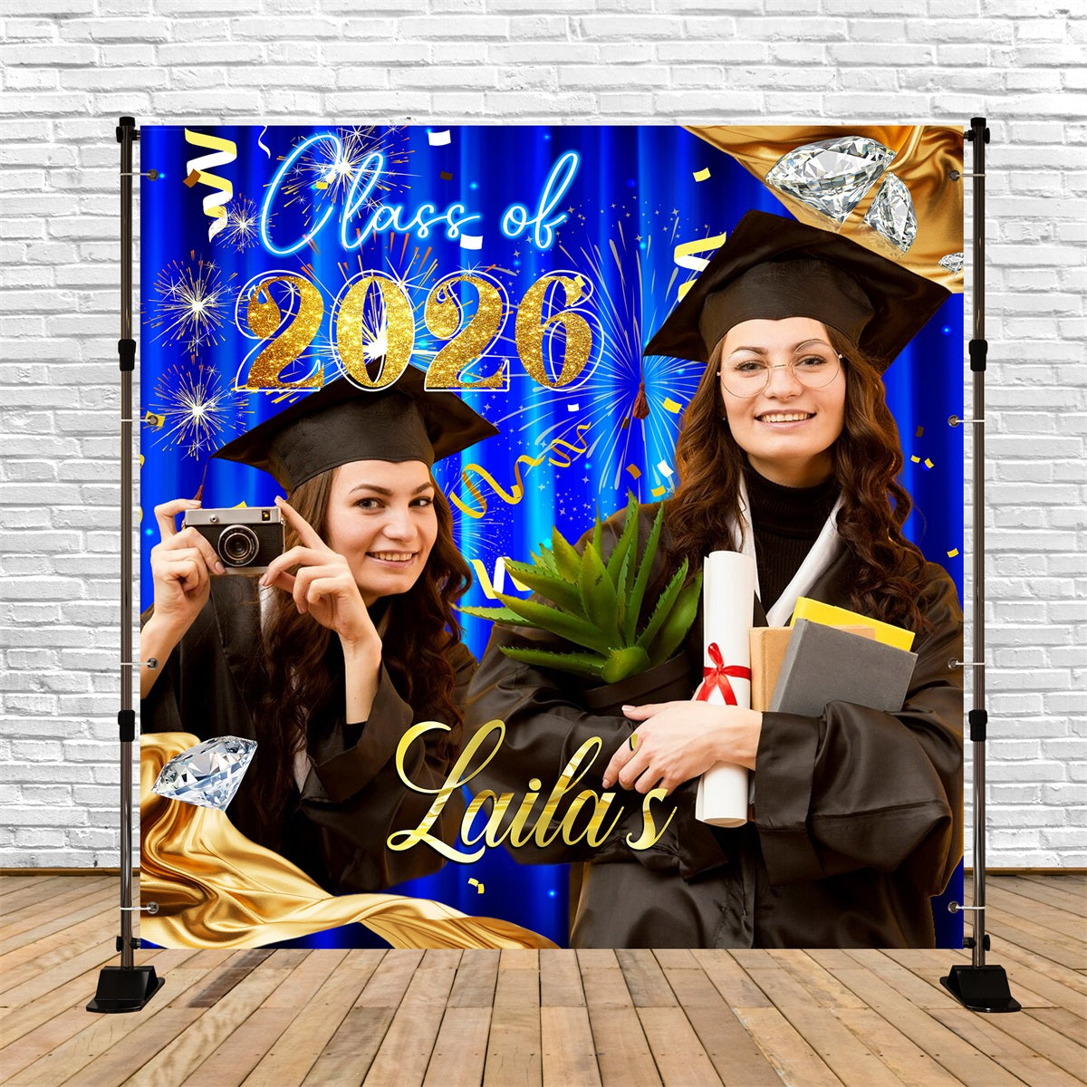 2026 Graduation Backdrop Blauer Vorhang Personalisierte Party Graduation Backdrop LXX6-204