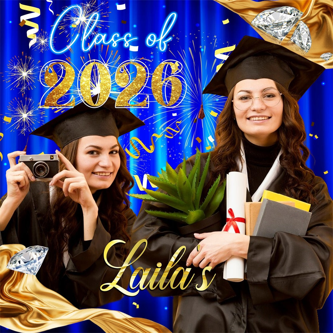 2026 Graduation Backdrop Blauer Vorhang Personalisierte Party Graduation Backdrop LXX6-204