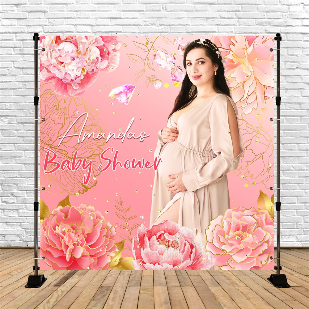 Baby-Dusche-Fotohintergrund rosa Blume Diamant kundenspezifische Kulisse LXX6-5