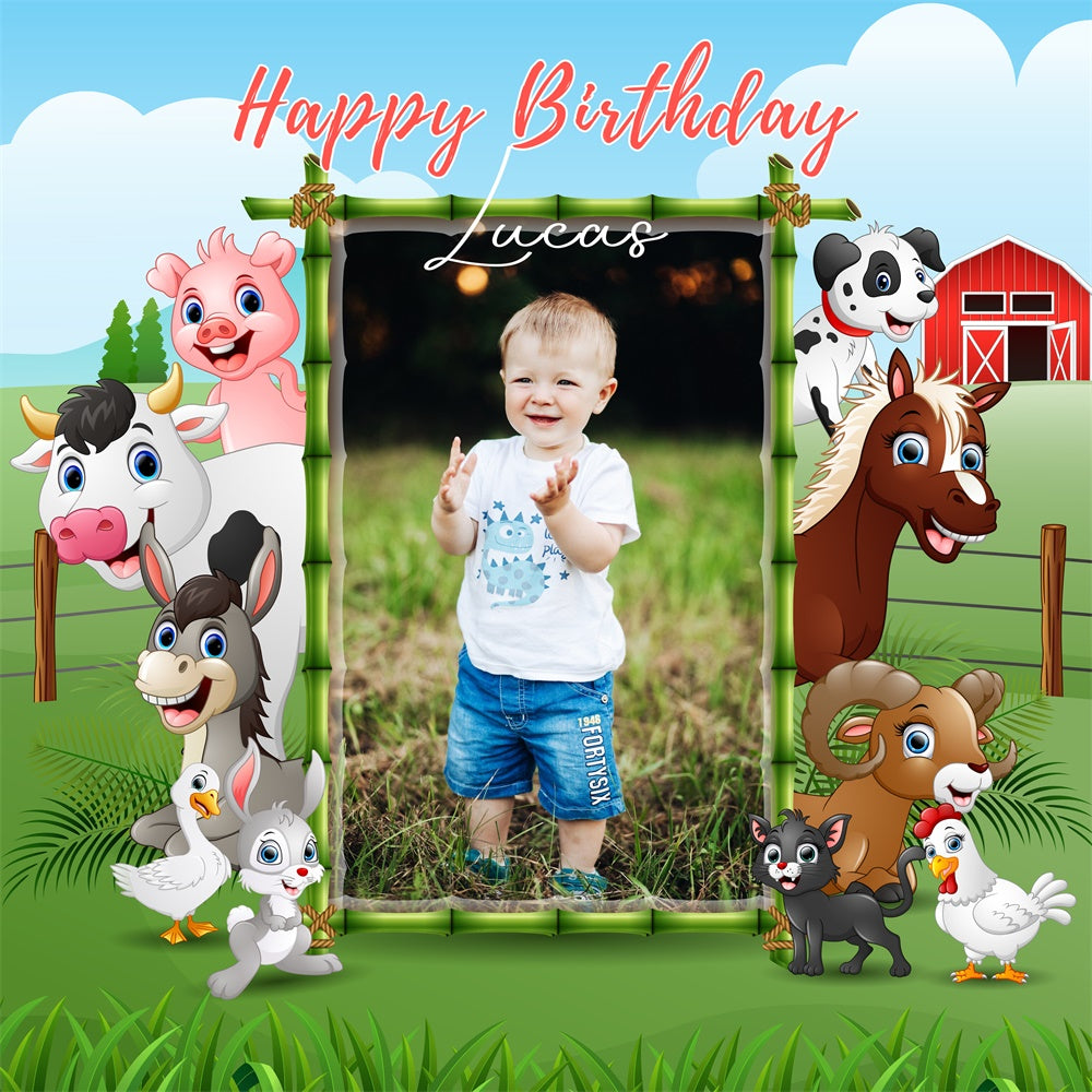 Personalisierte Geburtstag Backdrops Happy Farm Animals Backdrop LXX6-56