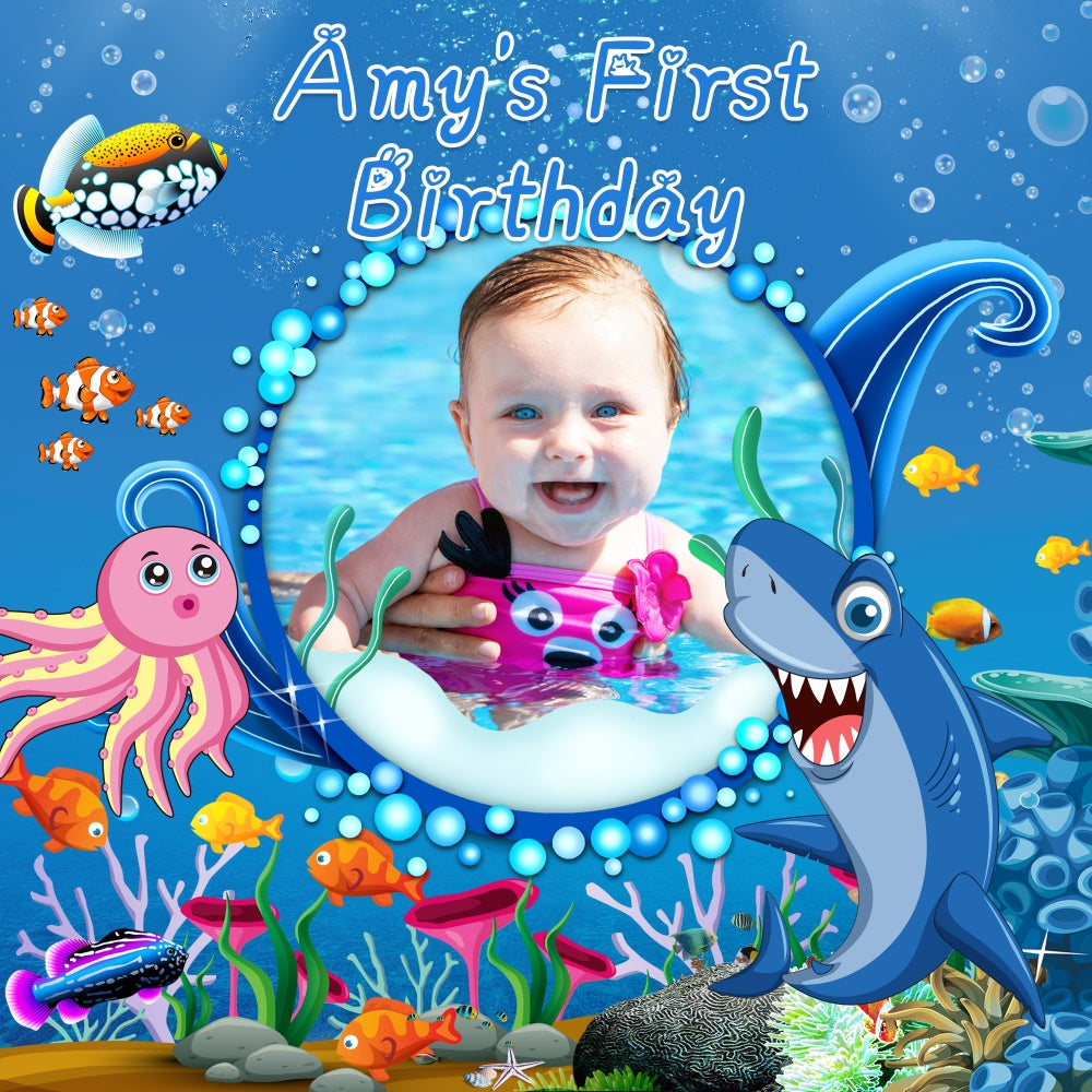 Erster Geburtstag Backdrop Sea Friends Delight Customized Backdrop LXX6-70