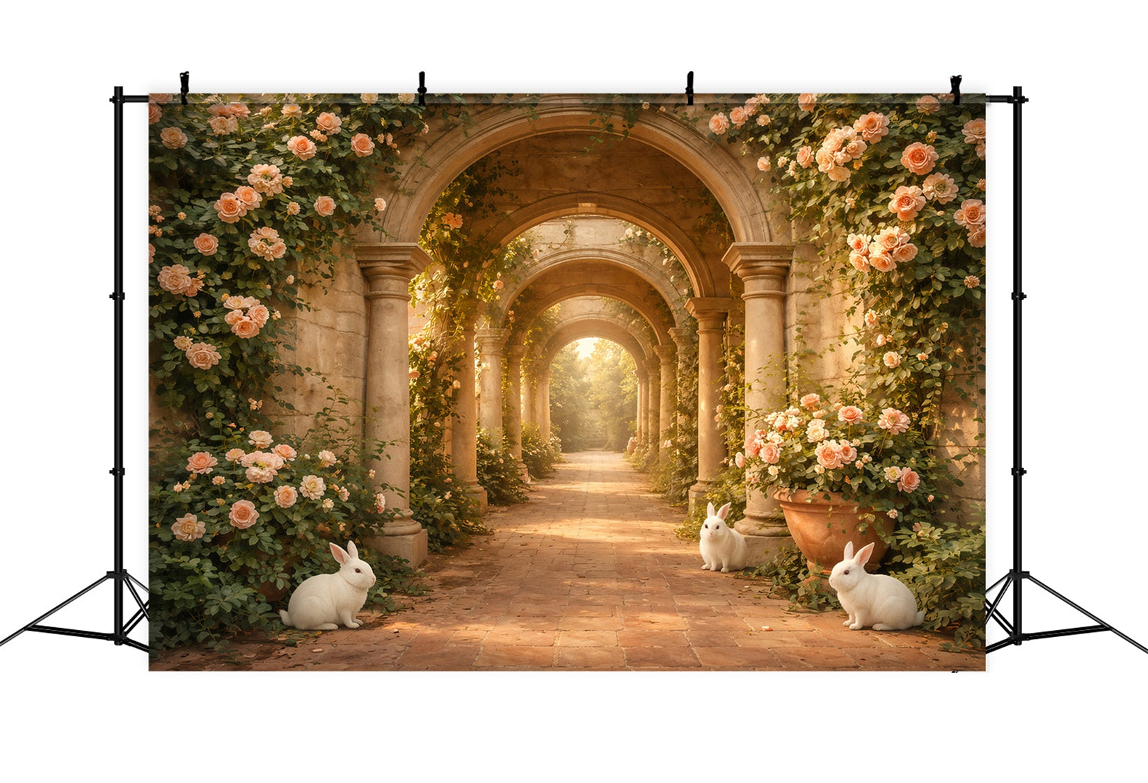 Osterhasen-Hintergrund Rosenbogen-Hase-Steinweg-Hintergründe für Ostern LXX61-117