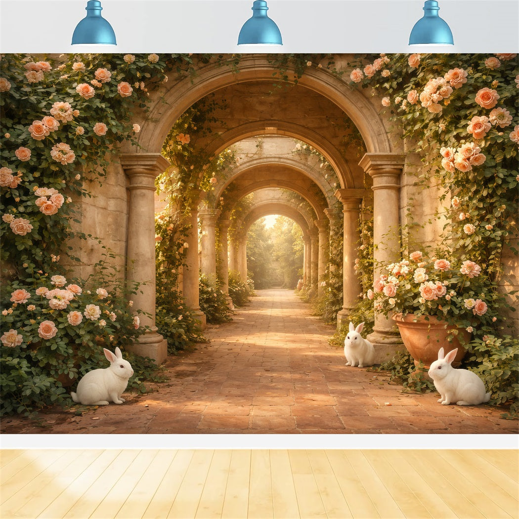 Osterhasen-Hintergrund Rosenbogen-Hase-Steinweg-Hintergründe für Ostern LXX61-117