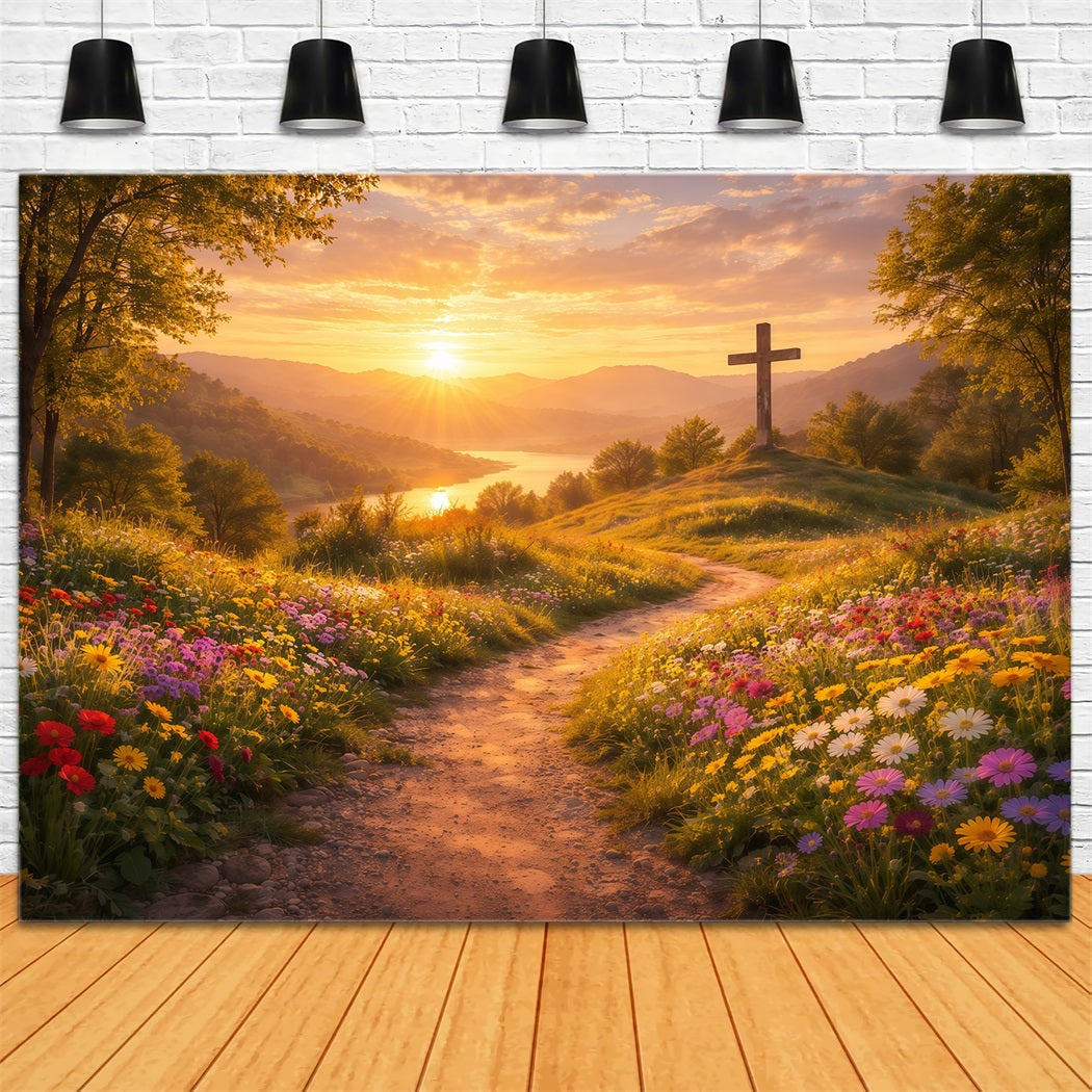 Religiöse Osterkulissen Er ist auferstanden Sonnenuntergang Kreuz Osterkulisse LXX61-124