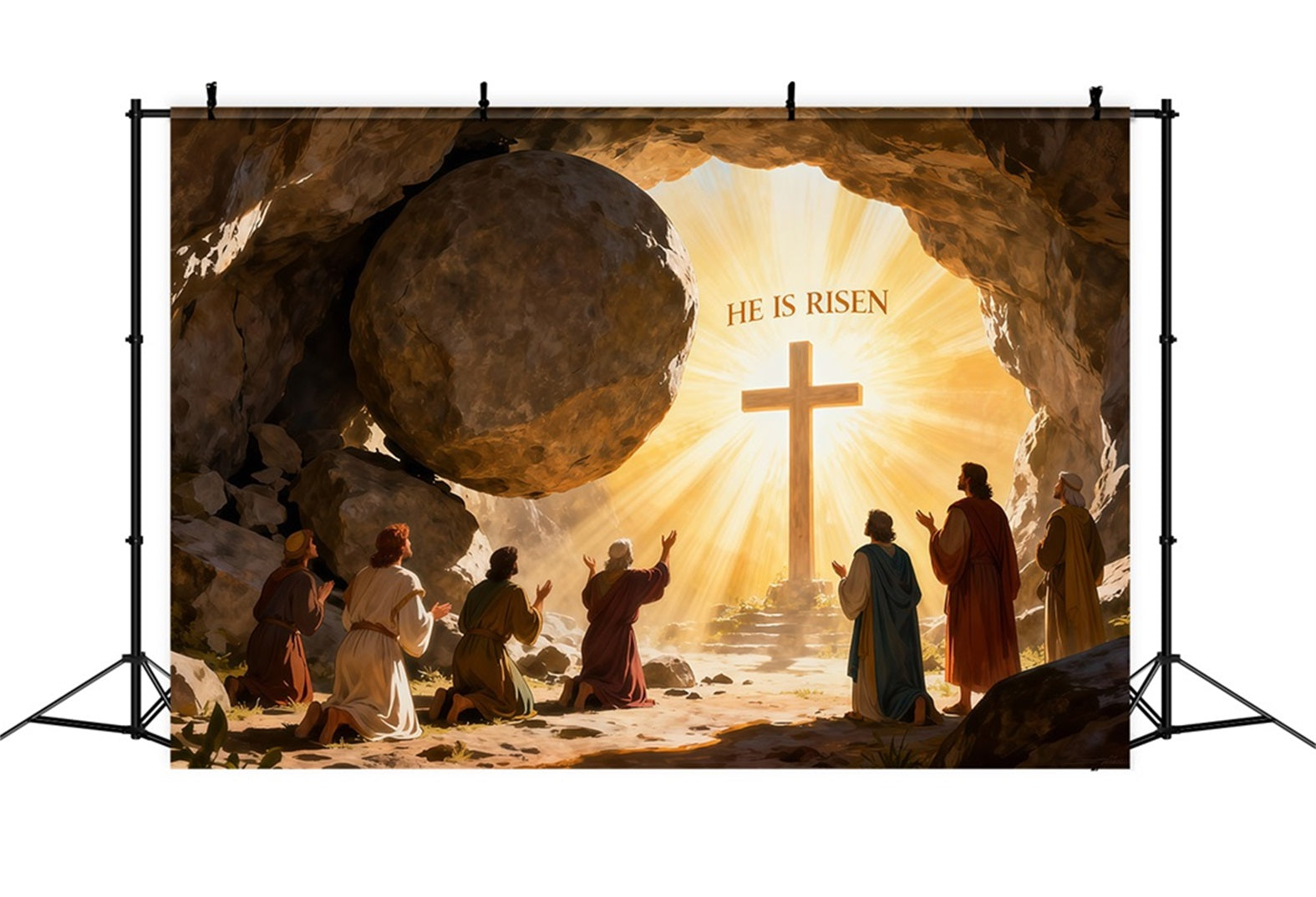 Er ist auferstanden Hintergrund Kreuz Christus Grab Heiliges Licht Ostern Foto Hintergründe LXX61-128