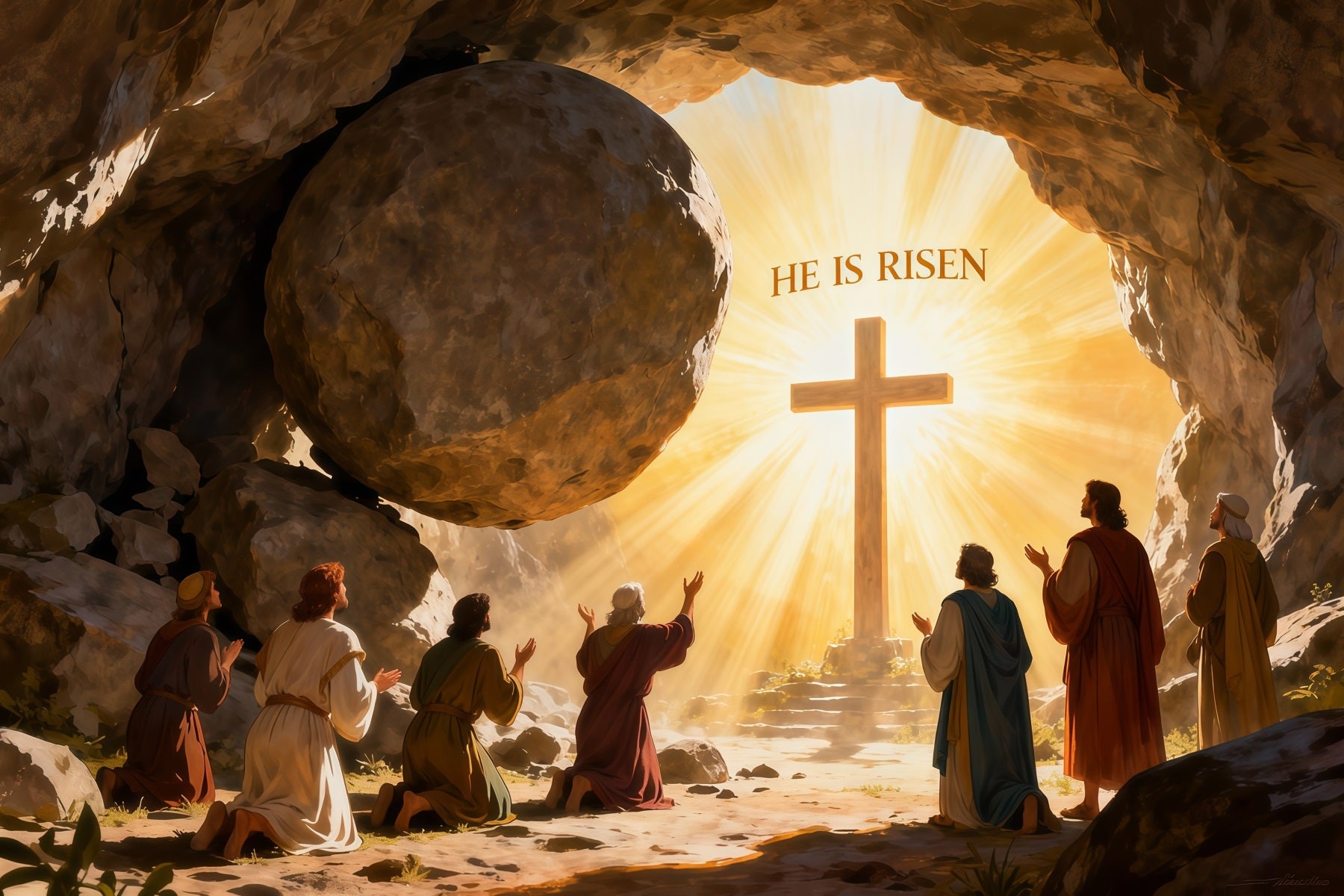 Er ist auferstanden Hintergrund Kreuz Christus Grab Heiliges Licht Ostern Foto Hintergründe LXX61-128