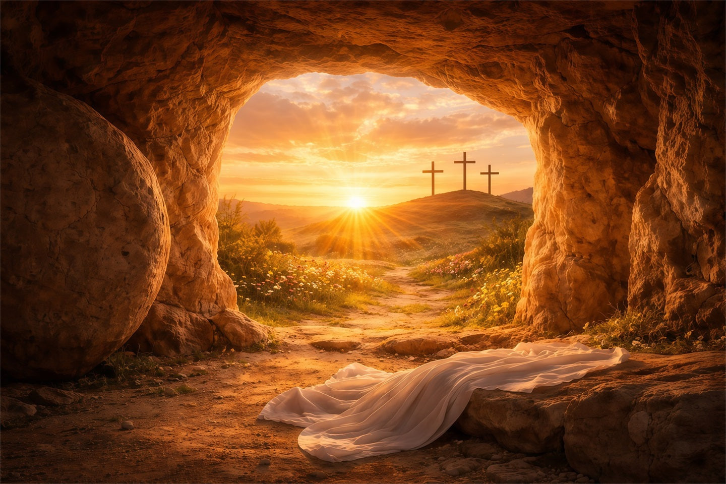 Ostern Grab Hintergrund Er ist auferstanden Heiliges Licht Kreuz Ostern Fotografie Hintergründe LXX61-131