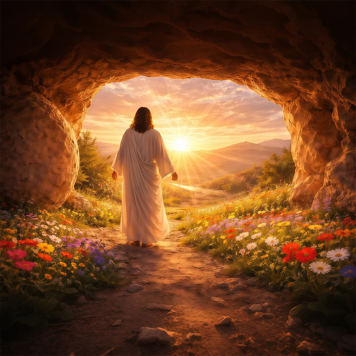 Christlicher Oster-Fotohintergrund „Er ist auferstanden“ Oster-Bildhintergrund „Glory Glow“ LXX61-138