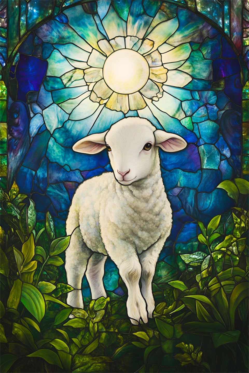 Religiöse Osterhintergründe Lamm Buntglas Er ist auferstanden Oster-Fotohintergründe LXX61-149