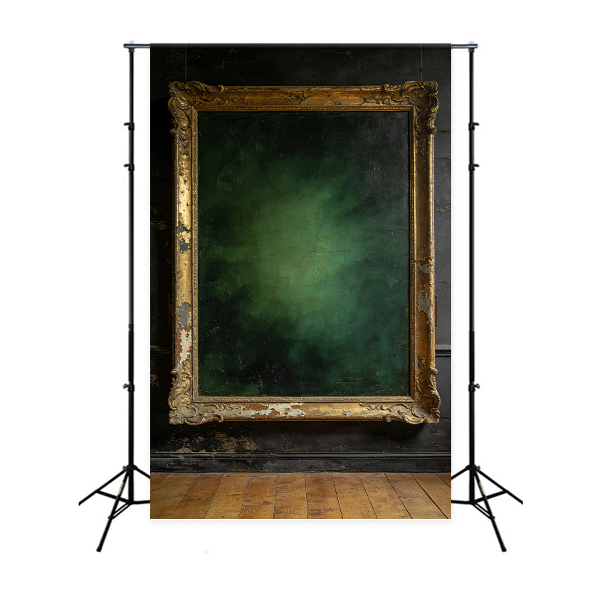 Porträt-Studio-Hintergrund Antiker vergoldeter Rahmen Wand Grüner Fotohintergrund LXX61-15