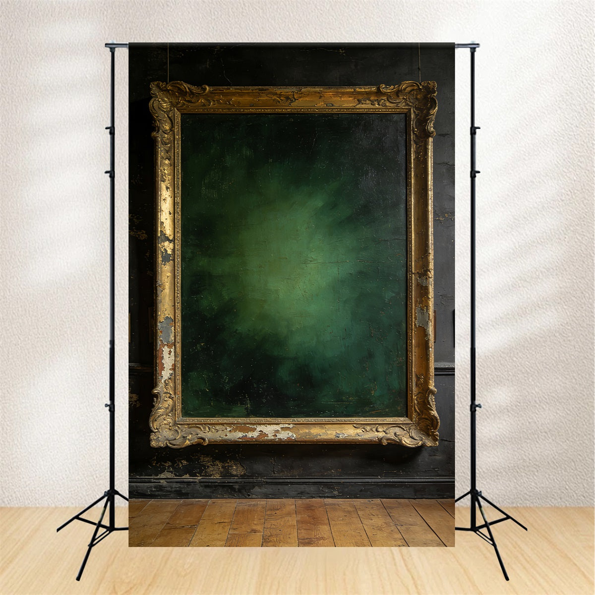 Porträt-Studio-Hintergrund Antiker vergoldeter Rahmen Wand Grüner Fotohintergrund LXX61-15