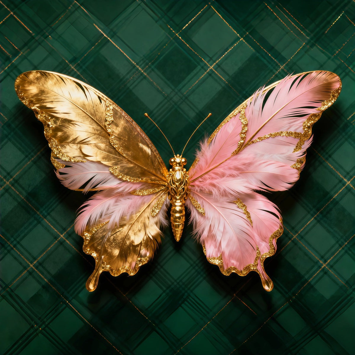 Schmetterlingsflügel-Hintergrund Golden Pink Feder Emblem Frühlingsbild-Hintergrund LXX61-174