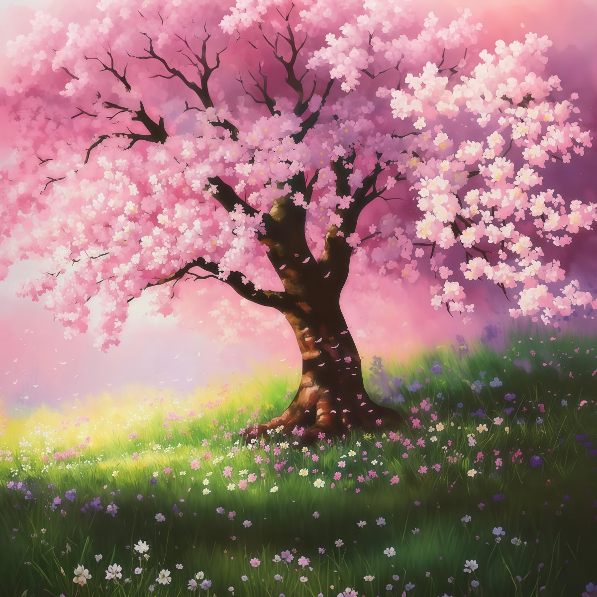 Kirschblüten-Hintergrund Verträumter gemalter Sakura-Feld-Blumenhintergrund LXX61-176
