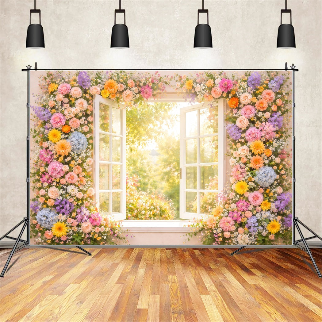 Wildblumen-Fotohintergrund Fenster Sonniger Garten Glanz Blumenhintergründe für die Fotografie LXX61-183