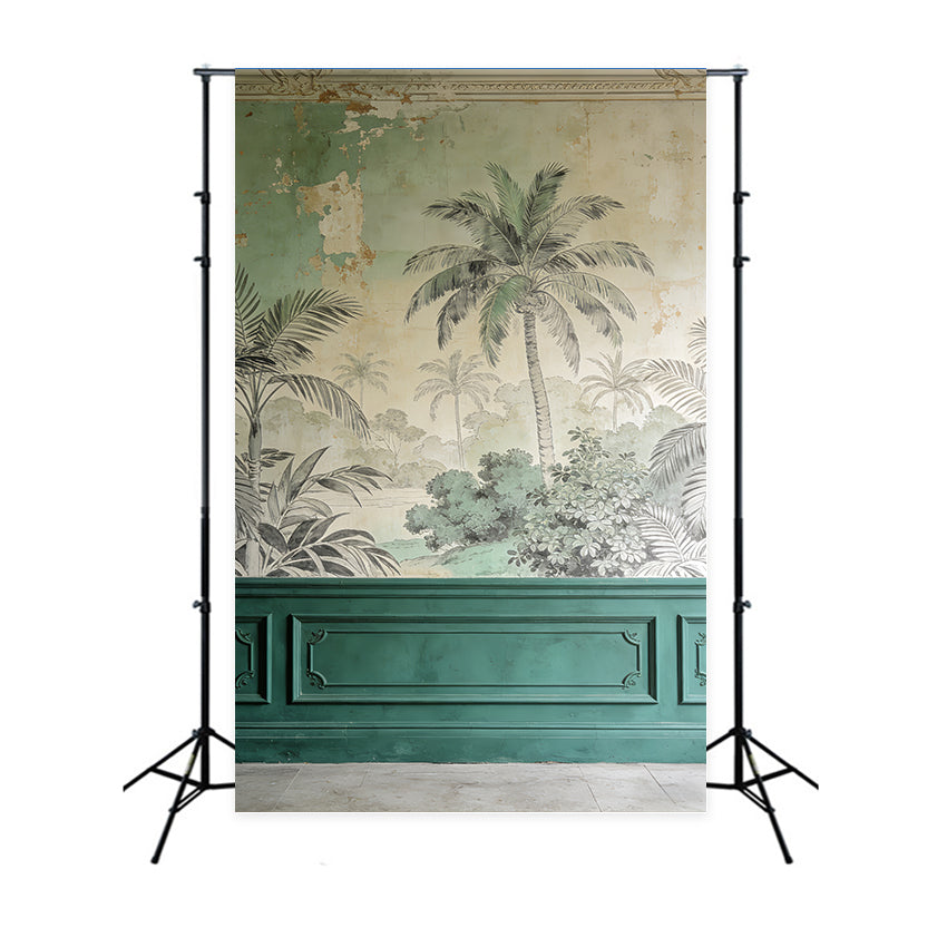 Ideen für Porträt-Hintergründe Vintage Palm Mural Elegance Familienporträt-Hintergrund LXX61-21