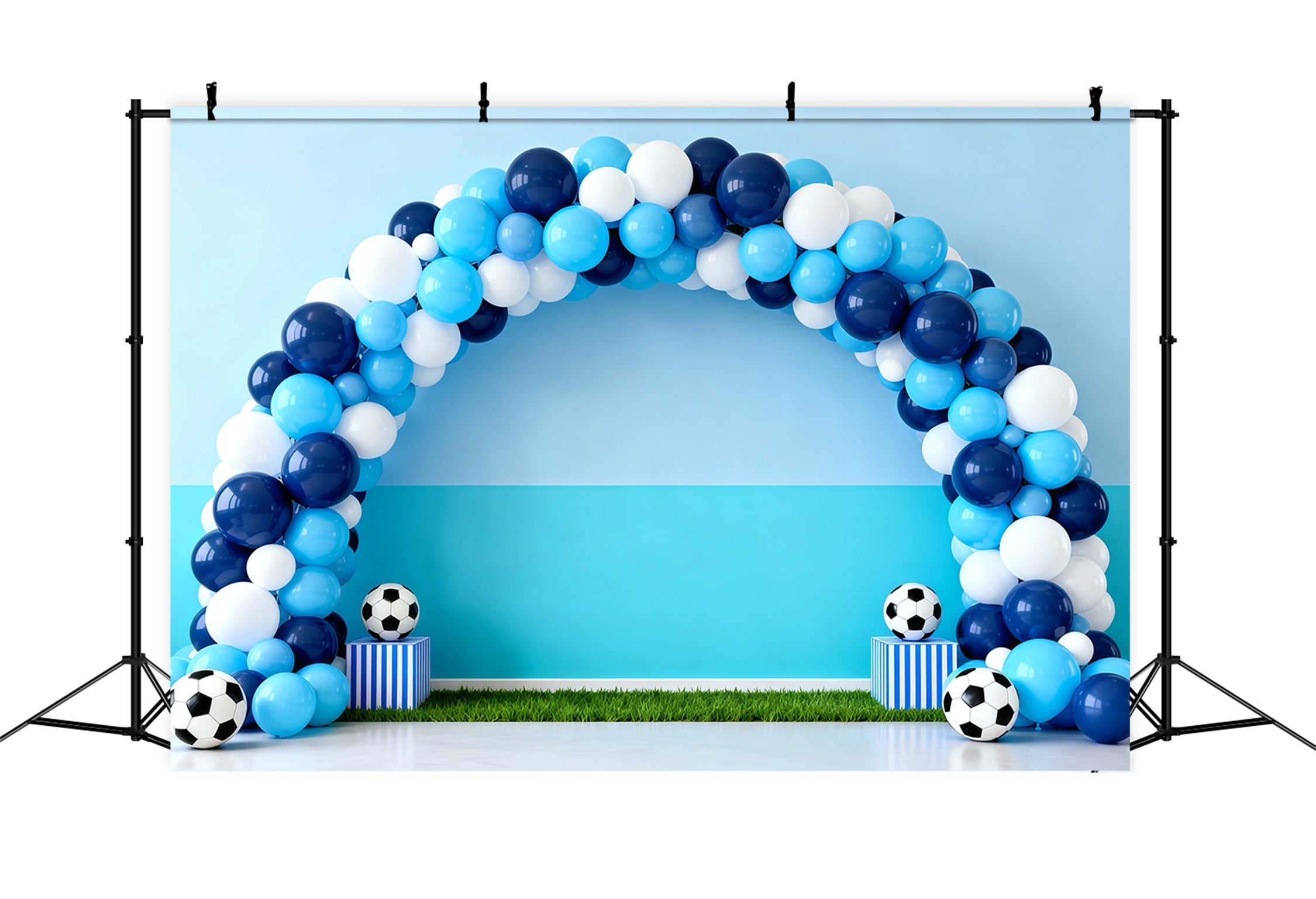 Fußballfoto-Hintergrund Blaue Ballons Torbogen Sport-Hintergründe für Fotografie LXX61-218