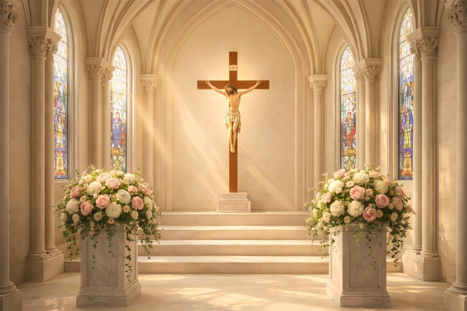 Ideen für Oster-Fotohintergründe für Kirchen Blumenkruzifix Kathedrale Lichtideen für Ostern LXX61-48
