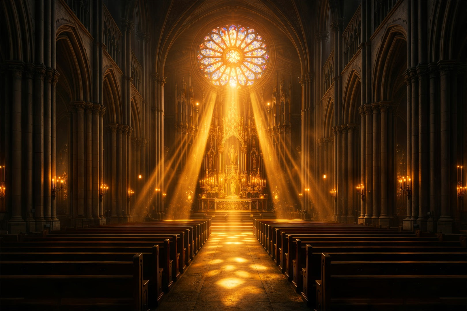 Oster-Fotokulisse Kirche Goldene Kathedrale Lichtstrahlen Einfache Oster-Fotokulisse LXX61-61