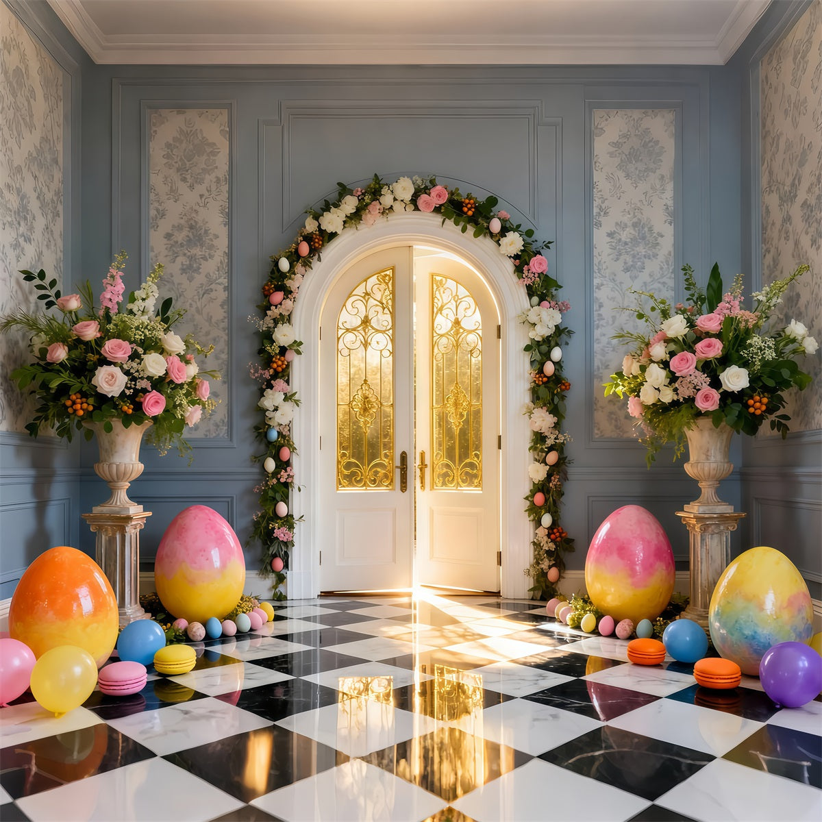 Ideen für Ostersonntag-Hintergründe Goldener Torbogen Eierhalle Ideen für Osterfotografie-Hintergründe LXX61-65