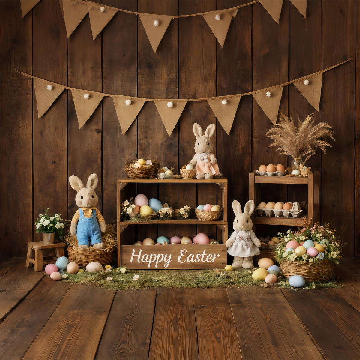 Osterhasen-Hintergründe Rustikale Holzbauernhäuser Eier Frohe Ostern-Hintergründe LXX61-70