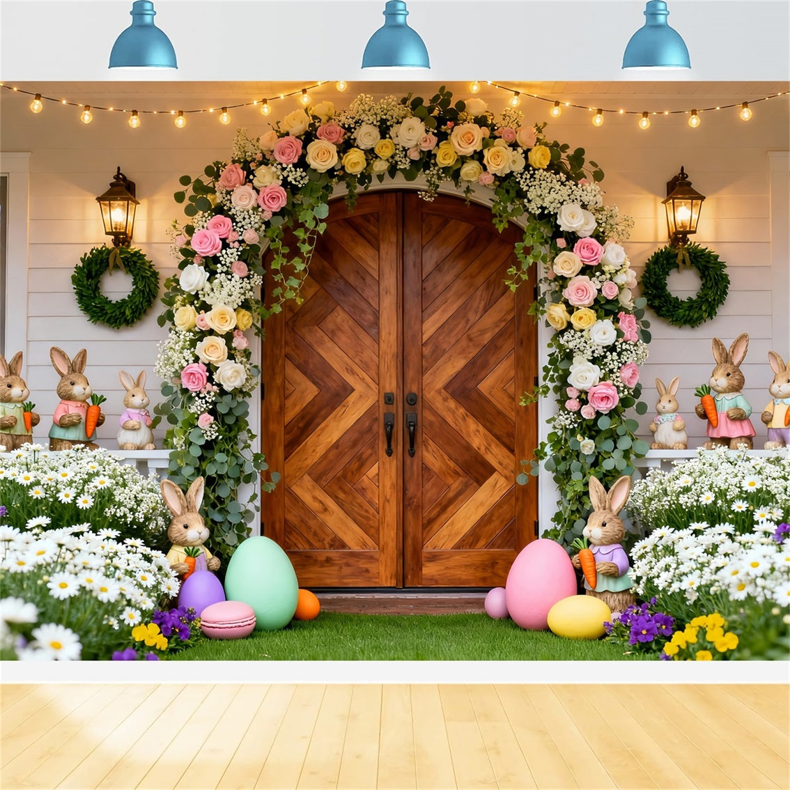 Osterhasen-Hintergründe Pastellfarbene Blumen-Fensterkränze Ideen für Oster-Hintergründe LXX61-72