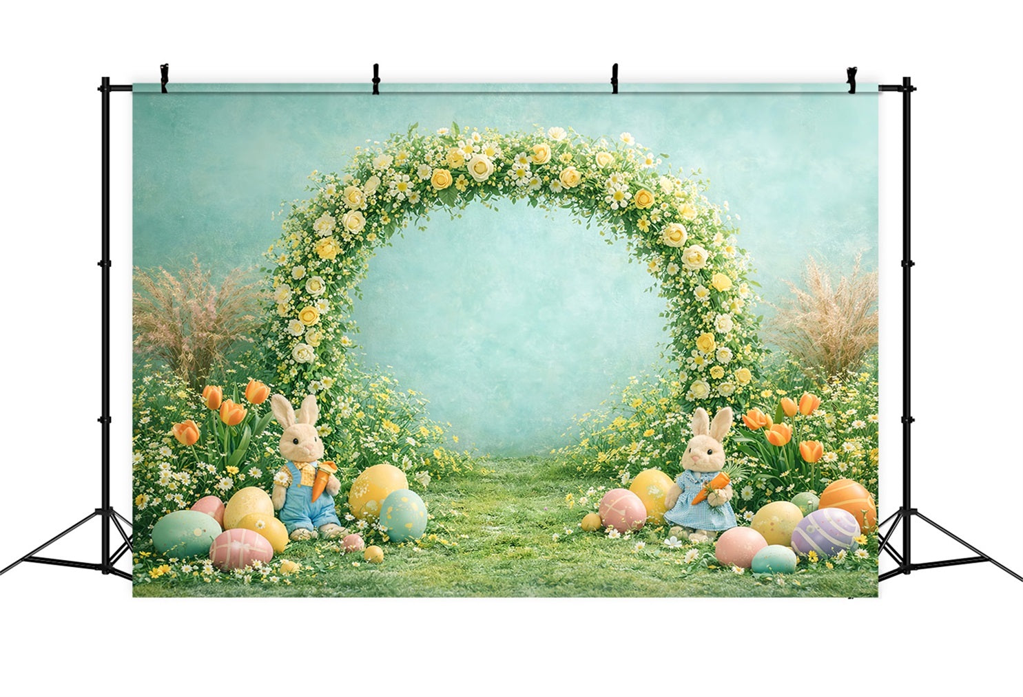 Eierhintergrund Frühlingsblumenbogen Hase Tulpe Fotografie Osterhintergründe LXX61-79