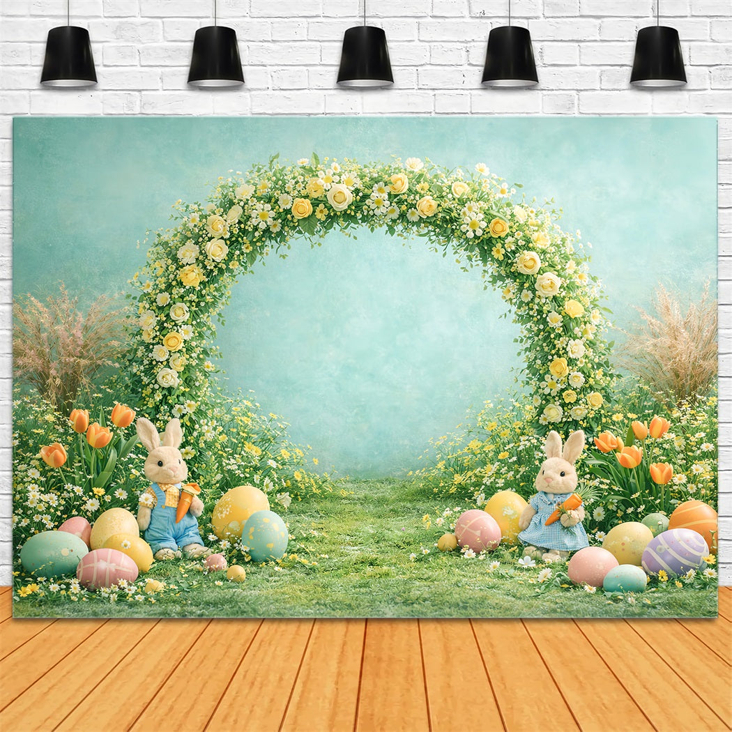 Eierhintergrund Frühlingsblumenbogen Hase Tulpe Fotografie Osterhintergründe LXX61-79