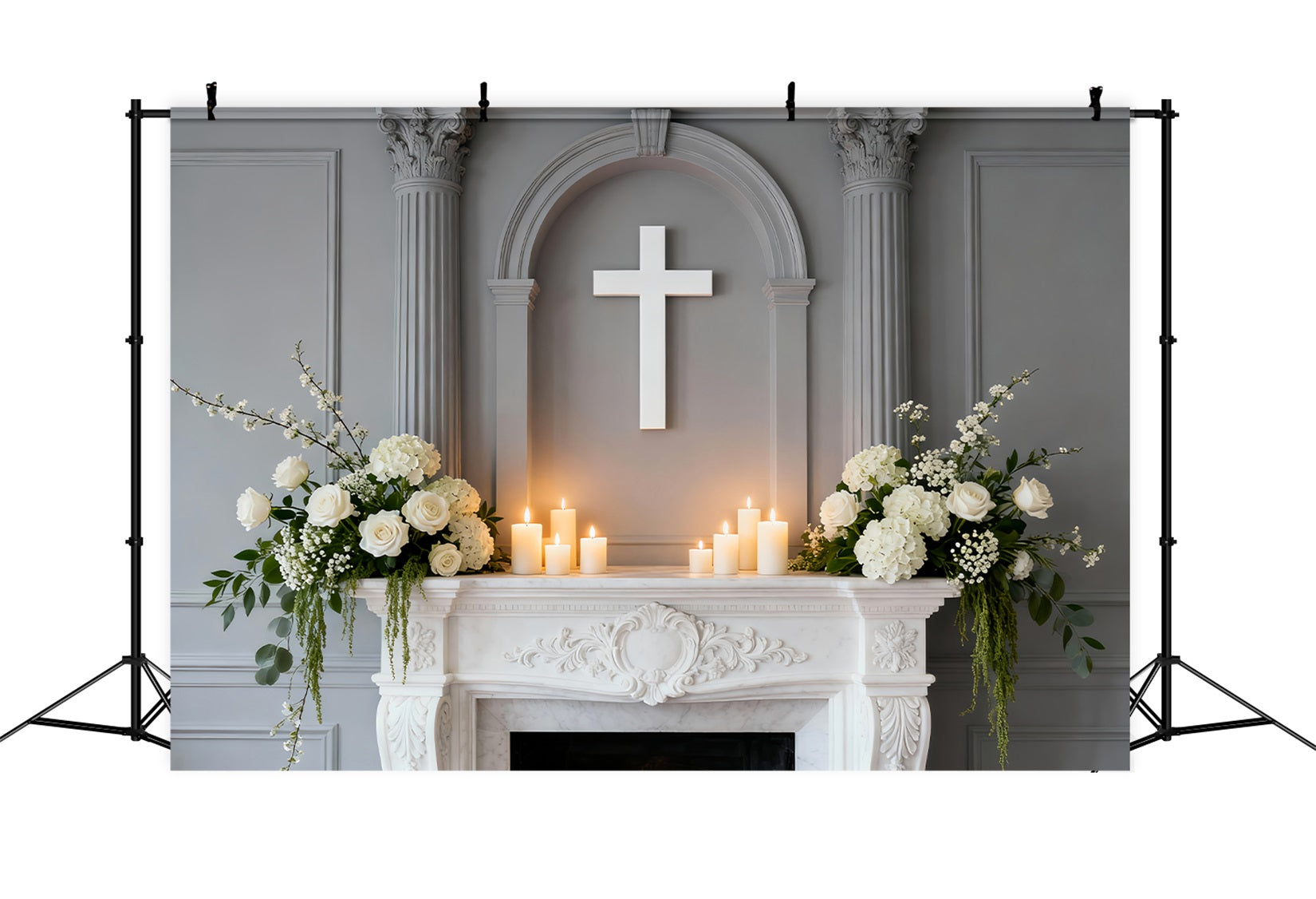 Kirchenhintergrund für Ostern Eleganter Altar Weißes Kreuz Fotografie-Hintergründe für Ostern LXX61-89