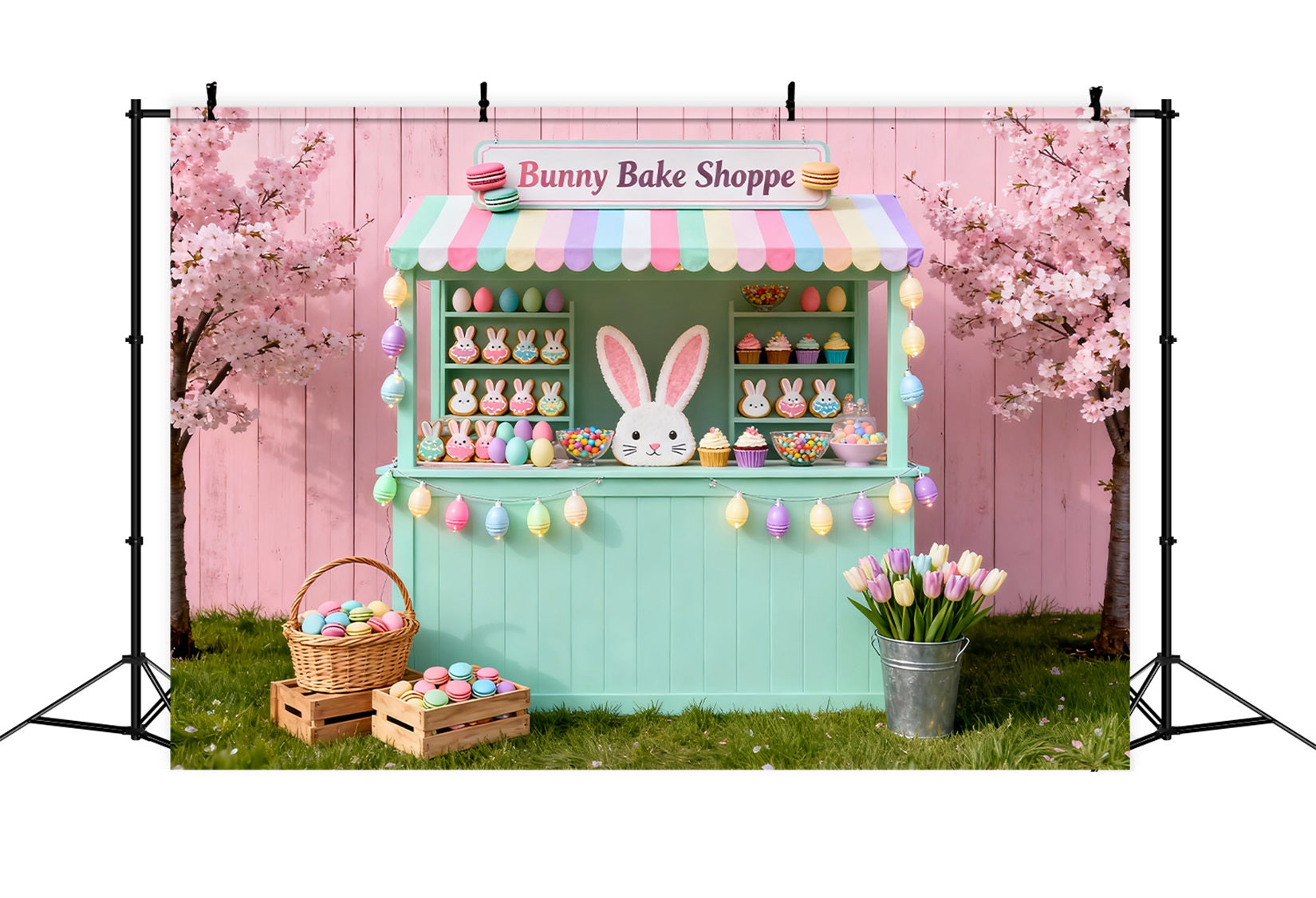 Hintergrund mit Hasen, Bäckerei, Dessertstand, Ostern, Fotohintergrund LXX61-93