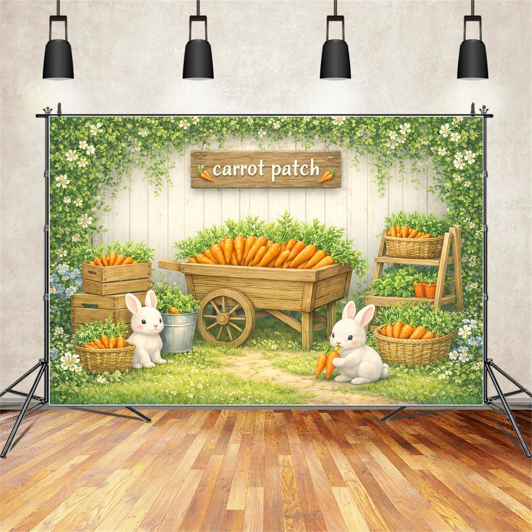 Karotten-Hintergrund Verspielter Hasen-Gartenbeet Oster-Fotohintergründe LXX61-98