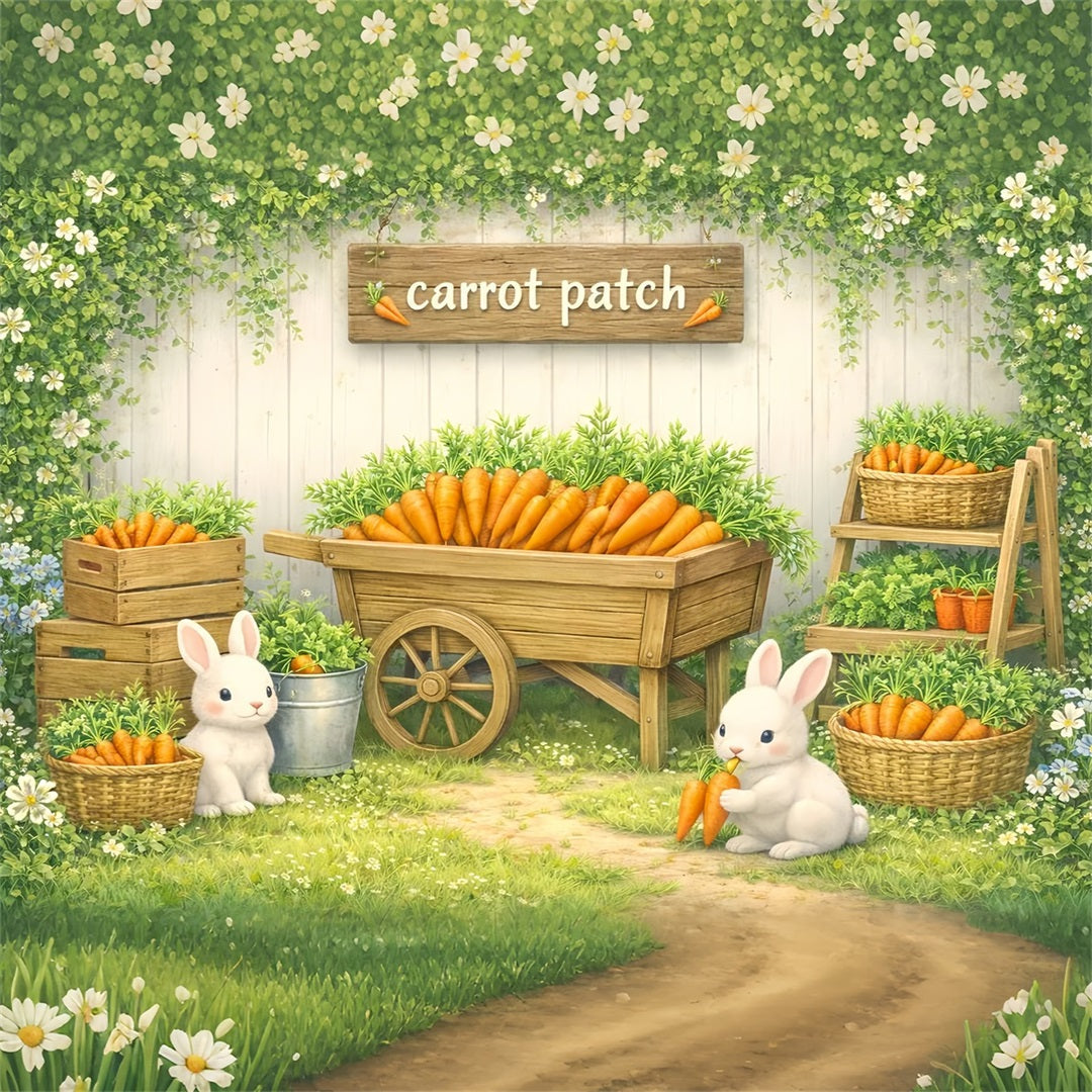 Karotten-Hintergrund Verspielter Hasen-Gartenbeet Oster-Fotohintergründe LXX61-98