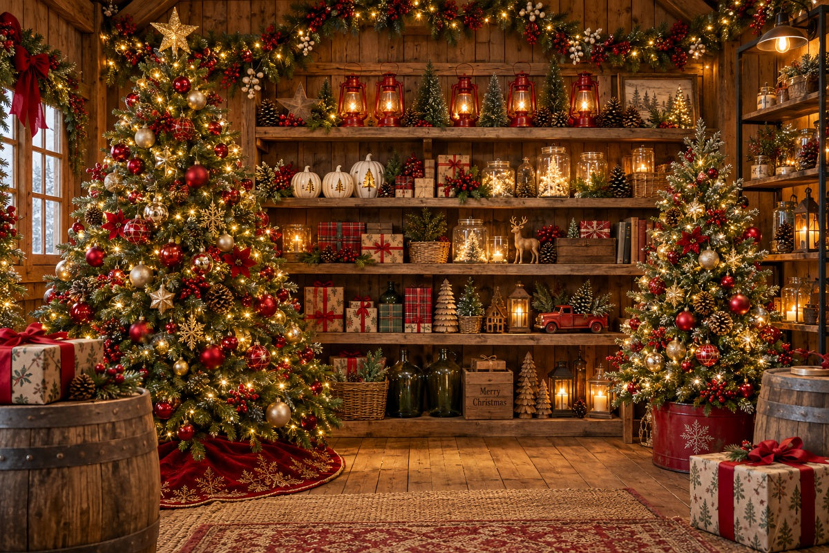 Weihnachtsladen-Hintergrund Rustikale Festliche Holzregale LXX610-165