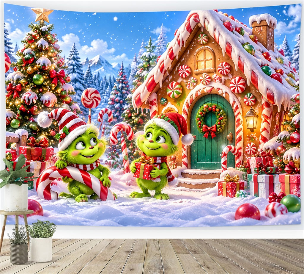 Grinch-Hintergrund Grünes Flauschiges Süßigkeitenhaus LXX610-170