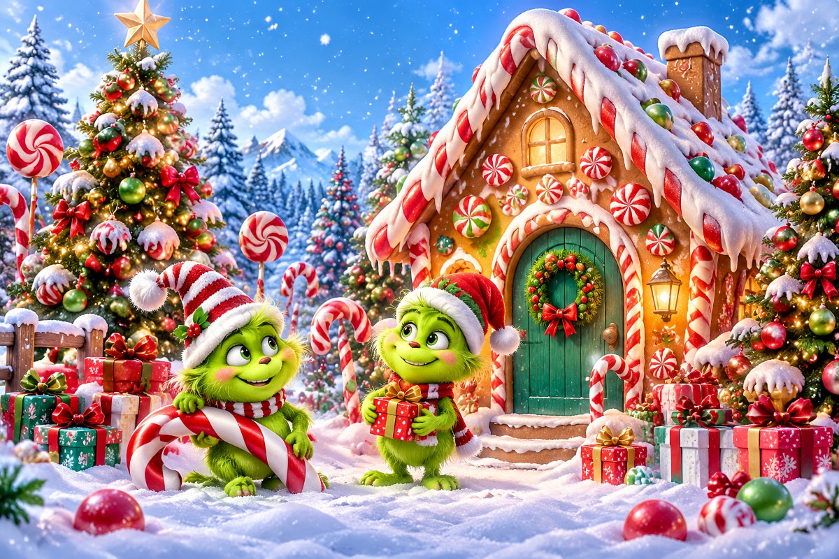 Grinch-Hintergrund Grünes Flauschiges Süßigkeitenhaus LXX610-170