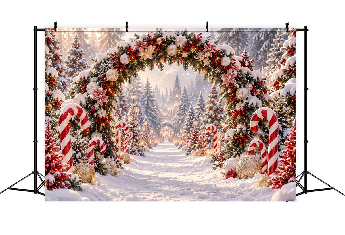 Weihnachtlicher Fotohintergrund Floraler Zuckerstangen-Torbogen LXX610-175