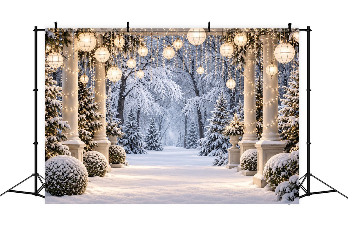 Weihnachtswald-Hintergrund Verschneiter Laternen-Säulengang LXX610-177