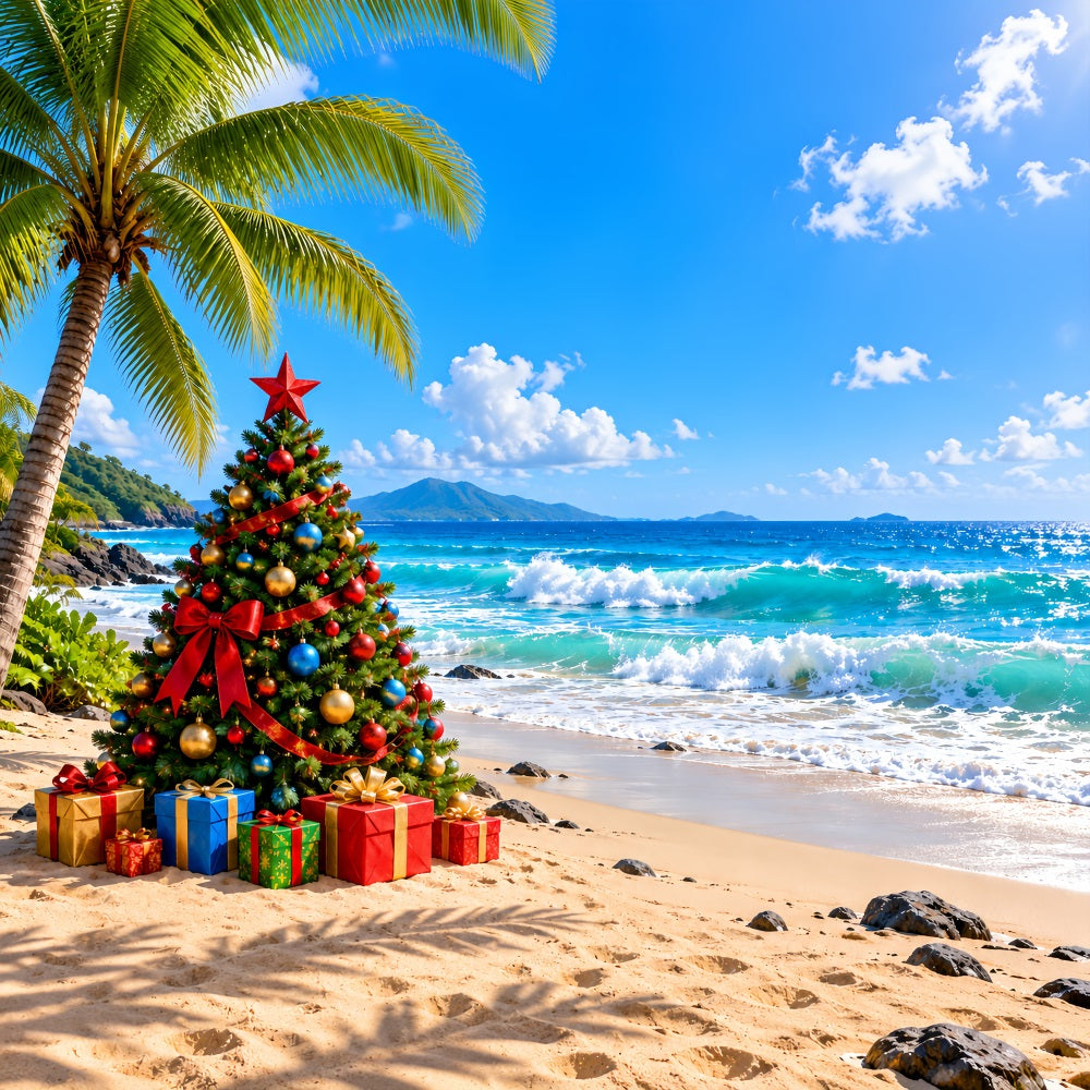 Weihnachtsbaum-Hintergrund Tropischer Strand Festliche Palmen LXX610-179