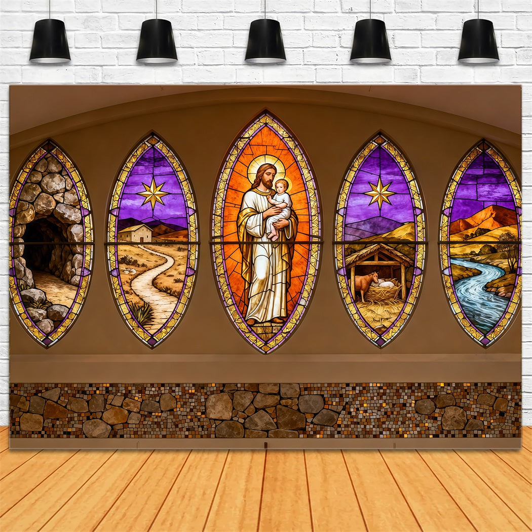 Ostern Kirche Fotohintergrund Auferstehung Hirte Buntglasfenster Ostern Hintergründe LXX62-35