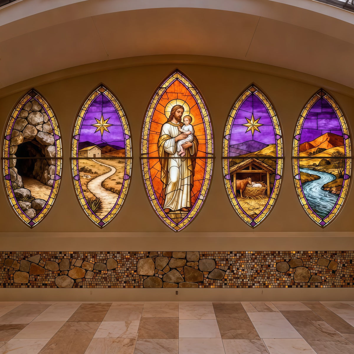 Ostern Kirche Fotohintergrund Auferstehung Hirte Buntglasfenster Ostern Hintergründe LXX62-35