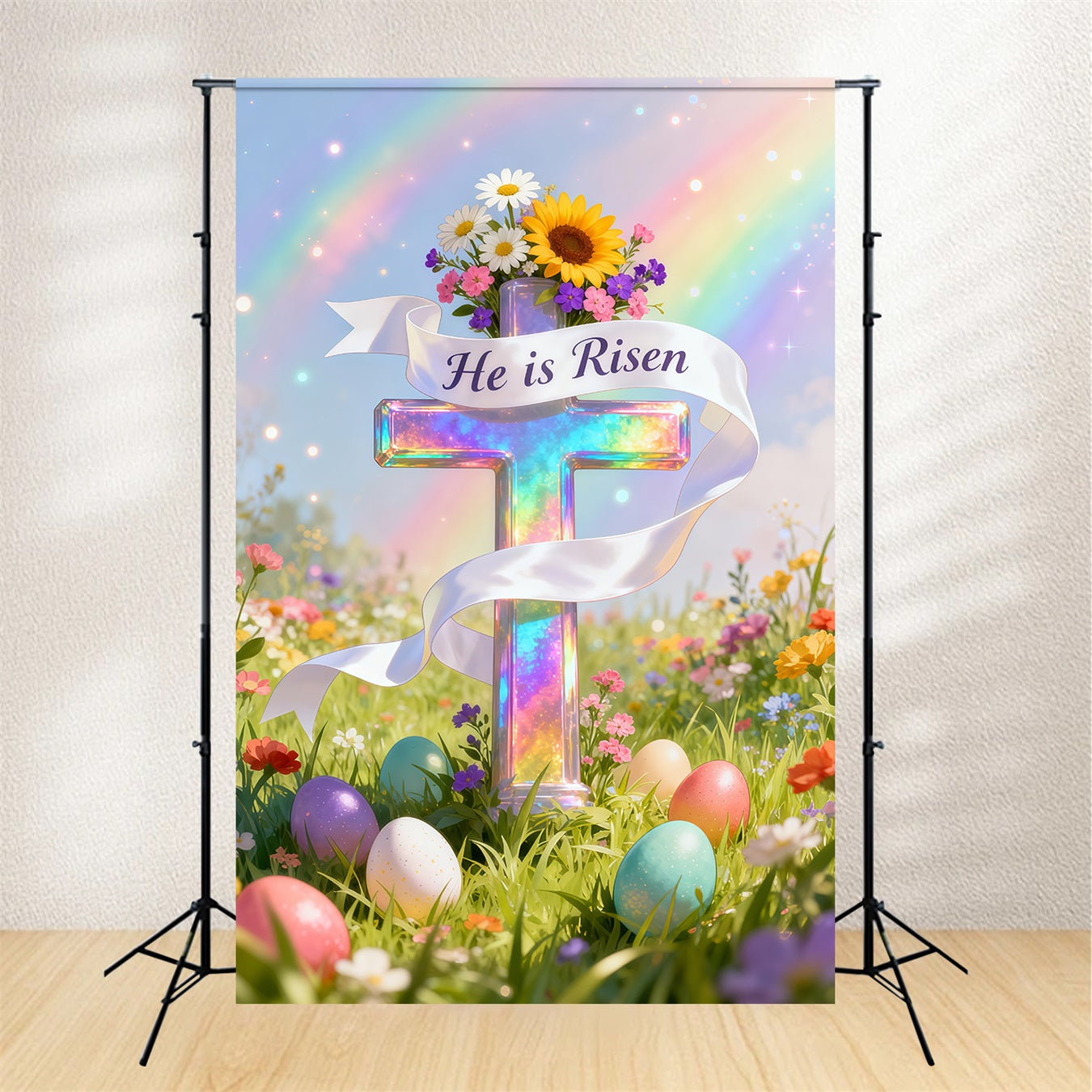 Oster-Sonntag-Hintergrund Er ist auferstanden Kreuz Eier Oster-Foto-Hintergrund-Ideen LXX62-43