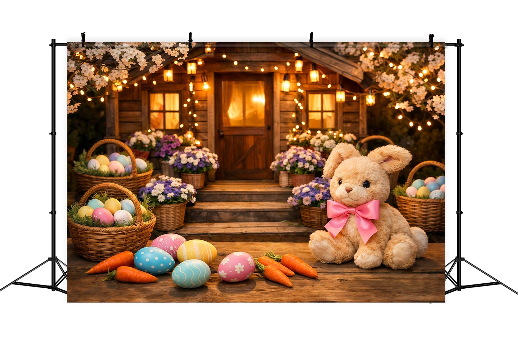 Osterhasen-Hintergrund für Fotos Kirschblütenhütte Osterkorb-Hintergrund für Ostern LXX62-52