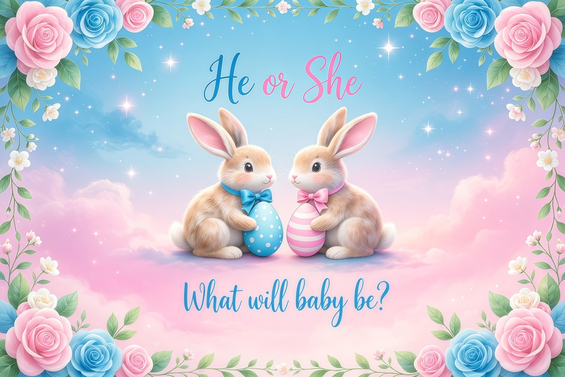 Oster-Geschlechtsenthüllungs-Hintergrund Hase Er oder Sie Blumen Fotohintergründe Ostern LXX62-76