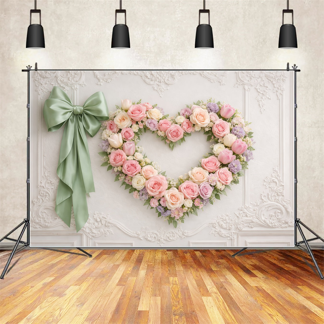 Herz-Blumenrahmen Muttertag-Hintergrund Elegante Wandrose Schleife Muttertag-Hintergrundideen LXX63-14