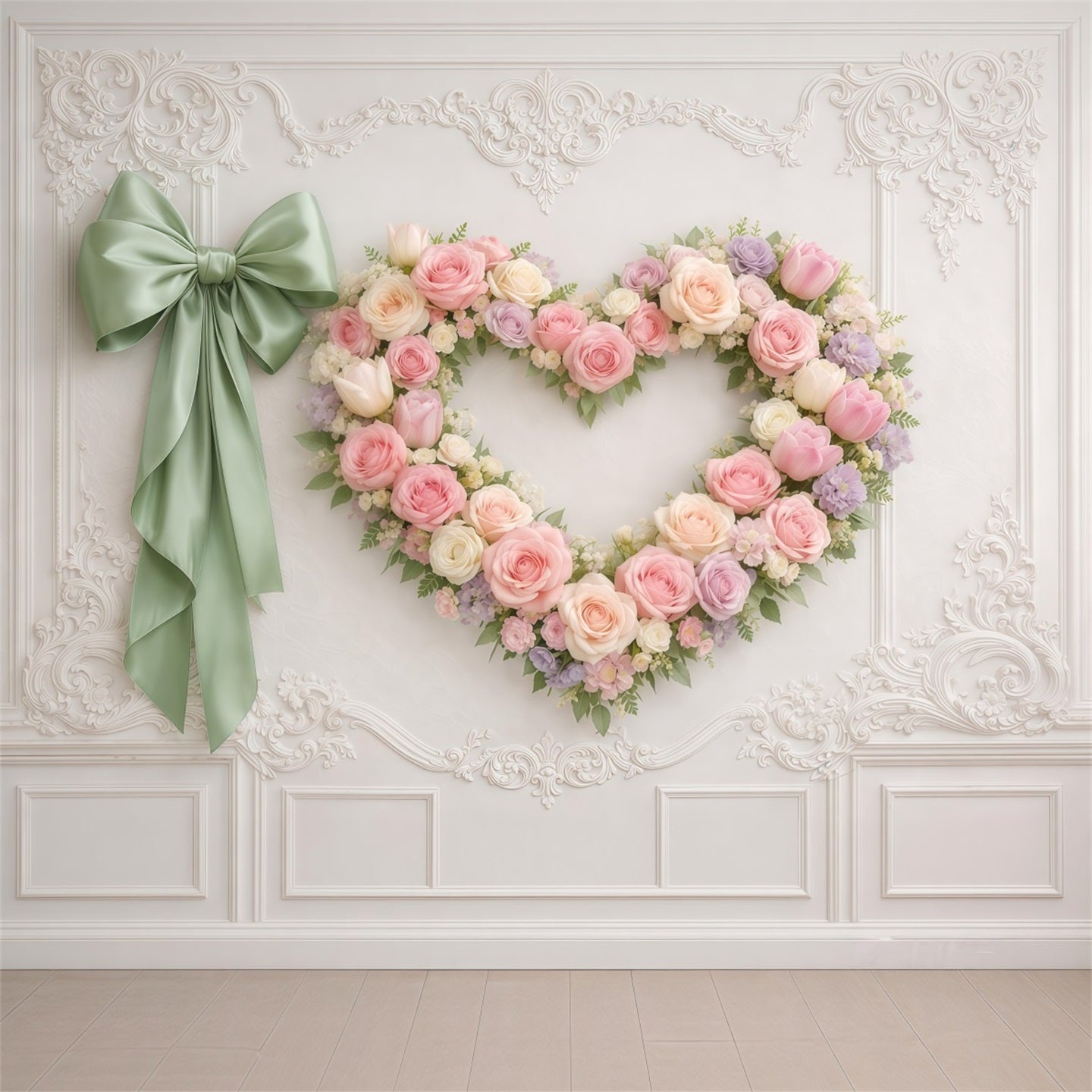 Herz-Blumenrahmen Muttertag-Hintergrund Elegante Wandrose Schleife Muttertag-Hintergrundideen LXX63-14