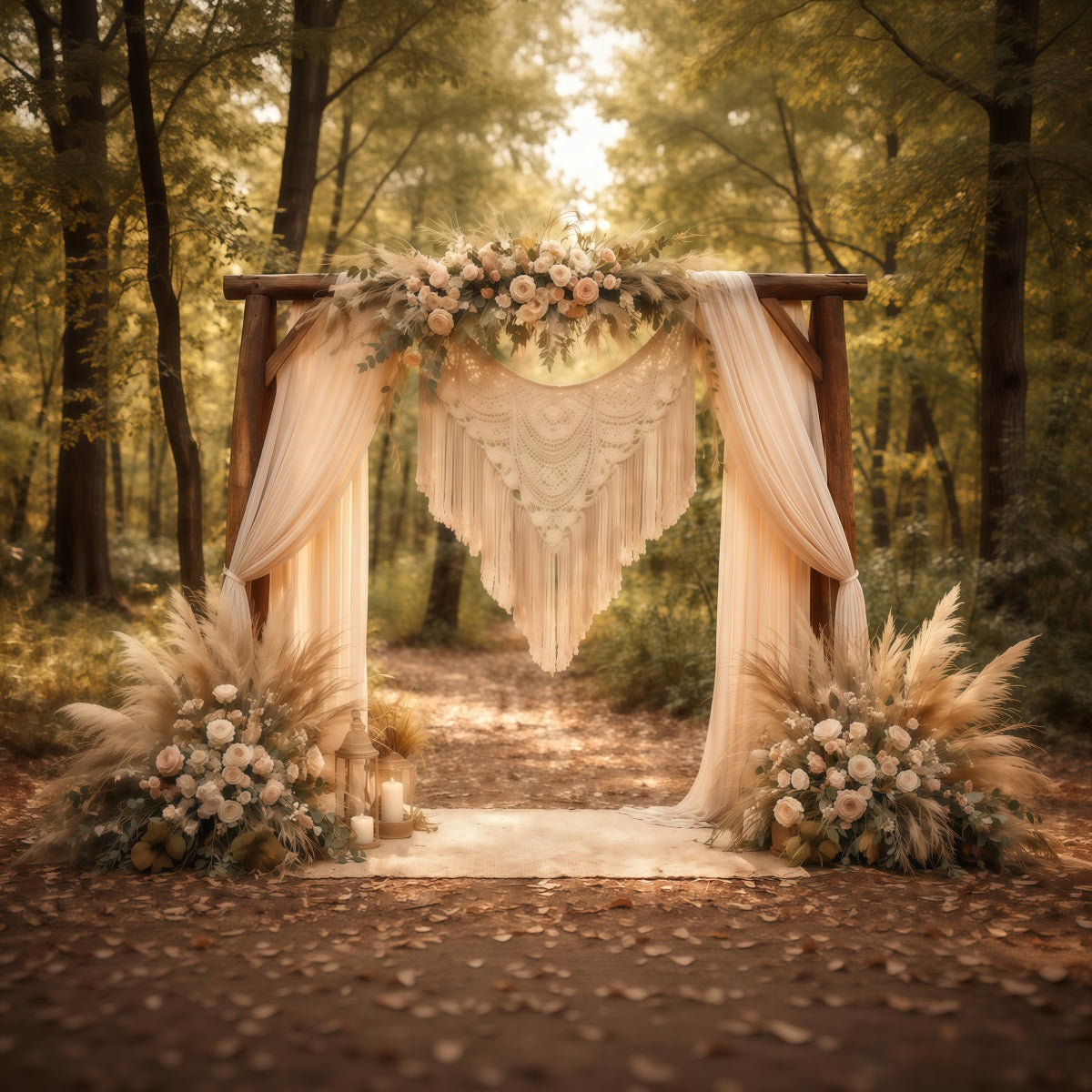 Blumenbogen Muttertag-Hintergrund Boho-Pampasgras-Blumenbogen Wald Muttertag-Hintergrundideen LXX63-20